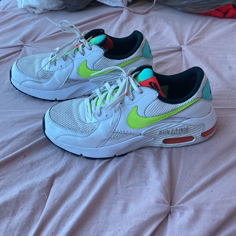 White, pink, green, blue, and yellow air max